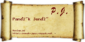 Panák Jenő névjegykártya